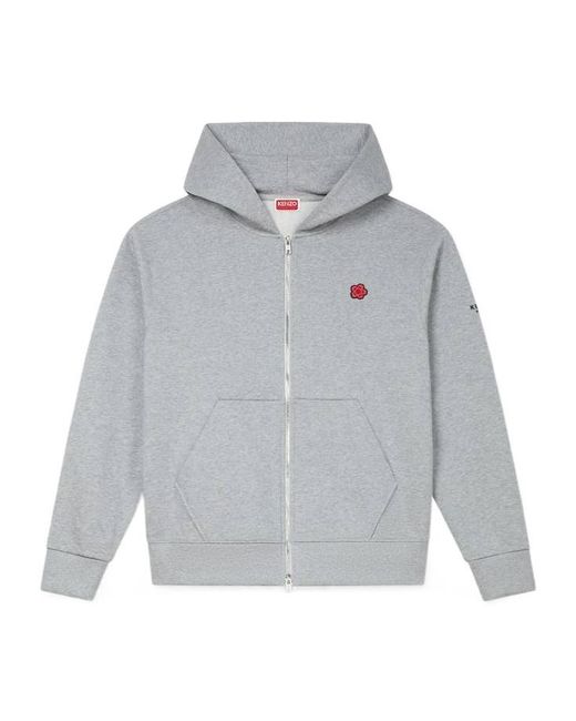 KENZO Gray Boke Flower Embroidered Zipped Hoodie for men