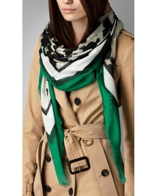 Burberry Green Spotted Printed Scarf