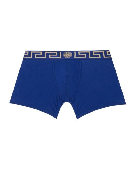 Versace Blue Greca Cotton Boxer Briefs for men
