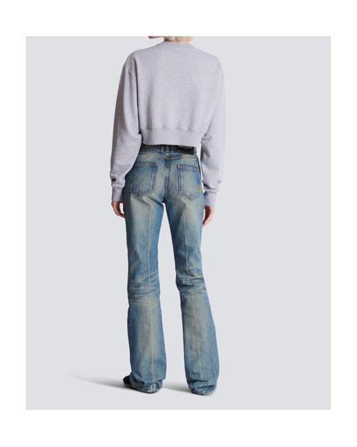 Balmain Blue Logo Printed Cropped Sweatshirt