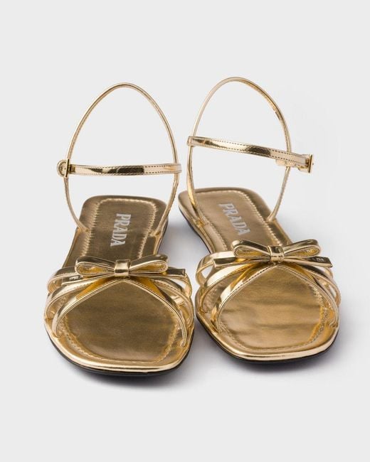 Prada Flat Metallic Leather Sandals