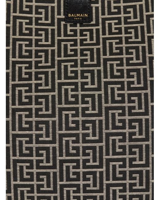 Balmain Black Monogram Jacquard Medium Release Shopper Bag