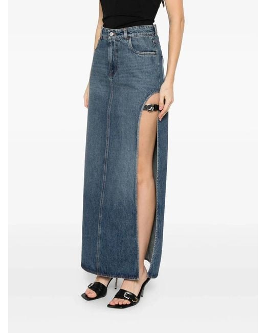 Coperni Blue Garder Side-Split Belted Denim Skirt