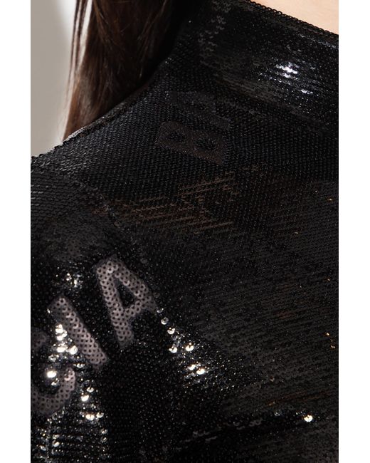 Balenciaga Black All-Over Sequin-Embellished Highneck Dress