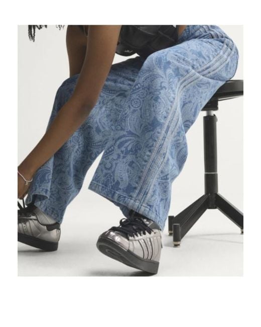 Adidas Originals Blue Paisley Wide-Leg Jeans