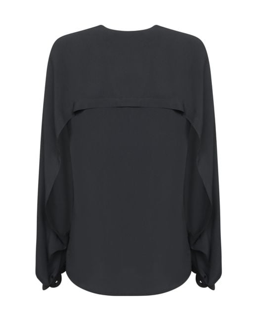 FEDERICA TOSI Black V-Neck Tie-Cuff Blouse