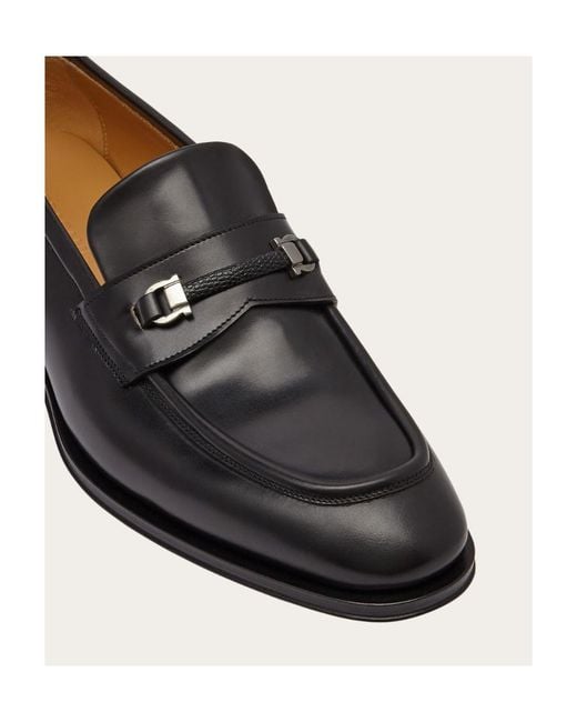 Ferragamo Black Gancini Plaque Round Toe Loafers for men