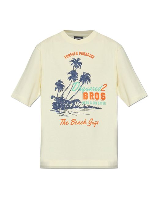DSquared² White Pattern-Printed Crewneck T-Shirt for men