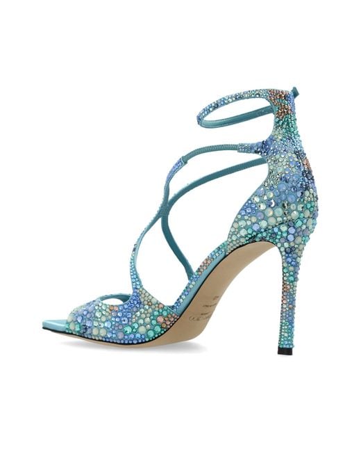 Jimmy Choo Blue Azia Crystal Strap Heeled Sandals