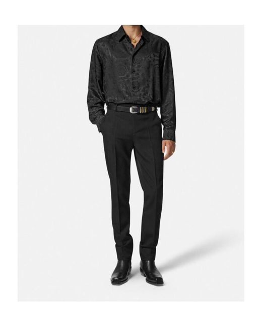 Versace Black Jacquard Silk-Blend Regular Shirt for men