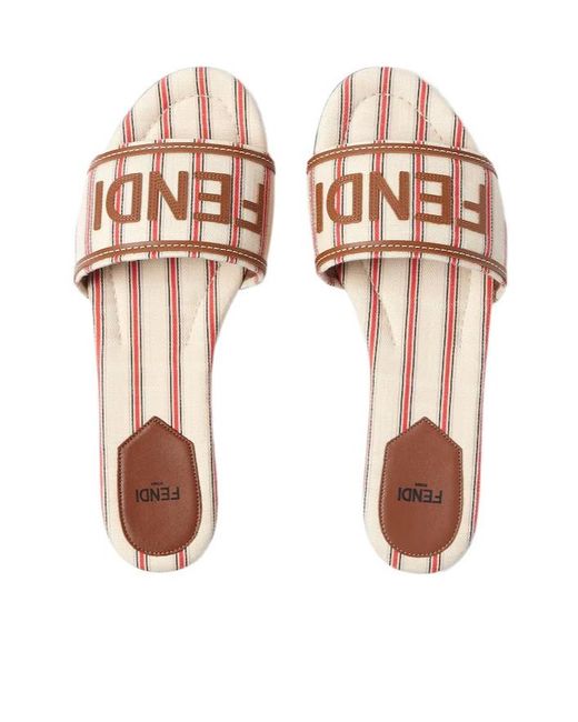 Fendi Pink Sunshine Pequin Logo Slide Sandals