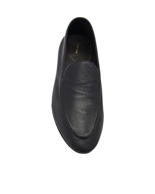 The Row Black Awar Leather Flat Loafers