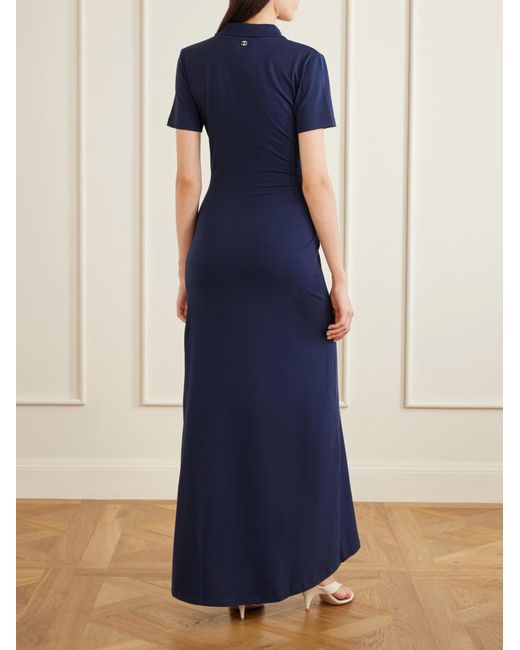 Rabanne Blue Piercing-Detail Polo-Collar Maxi Dress