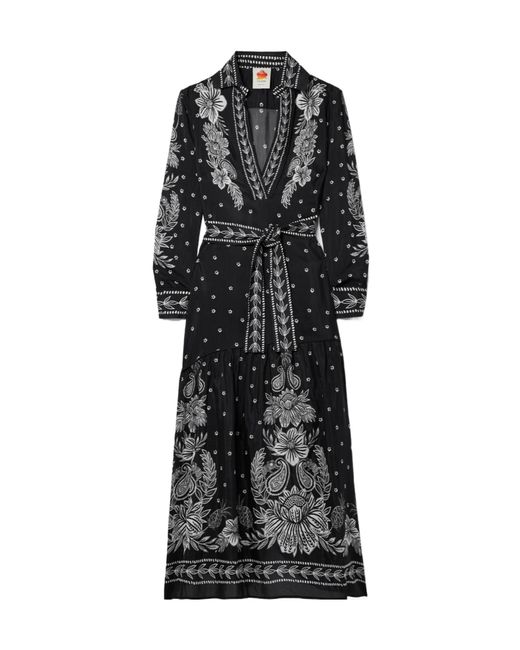 Farm Rio Black Belted Printed Maxi Dress