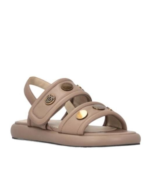 Pinko Brown Studded Logo Detail Sandals