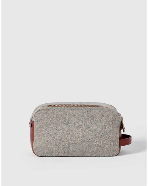 Brunello Cucinelli Gray Virgin Wool, Alpaca And Cashmere Flannel Beauty Case With Grained Calfskin Inserts And Double Zipper for men