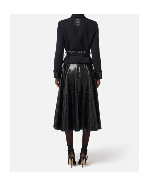 Elisabetta Franchi Blue Patent-Trimmed Belted Jacket
