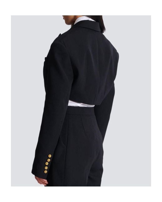 Balmain Black Cropped Grain De Poudre Jacket