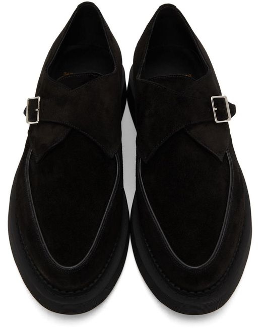 Saint Laurent Black Buckle-Fastening Almond-Toe Loafers for men