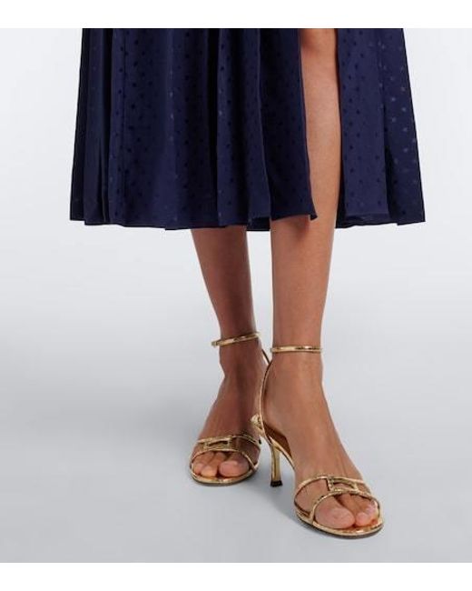 Alessandra Rich Blue Pleated Silk Jacquard Midi Dress