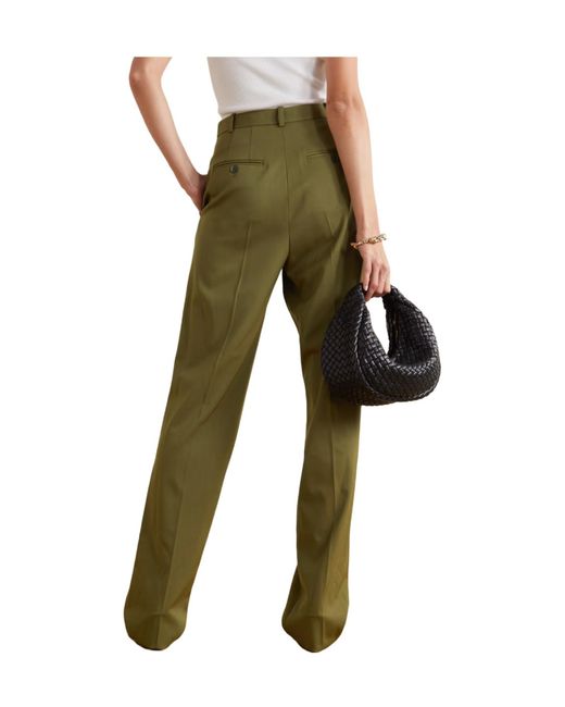 Michael Kors Green Mika Pleated Wool-Blend Twill Straight-Leg Pants