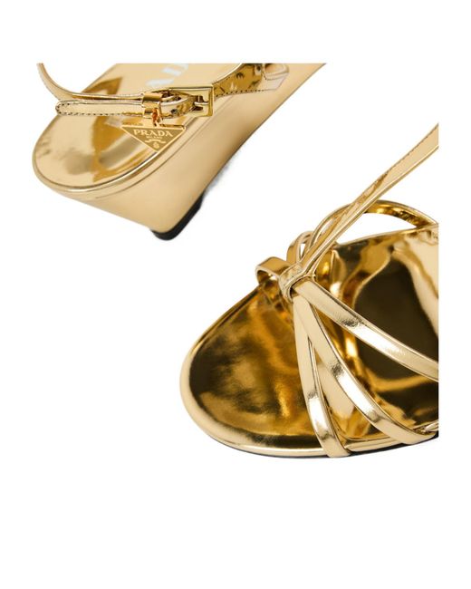 Prada Natural Golden Metallic Strappy Sandals
