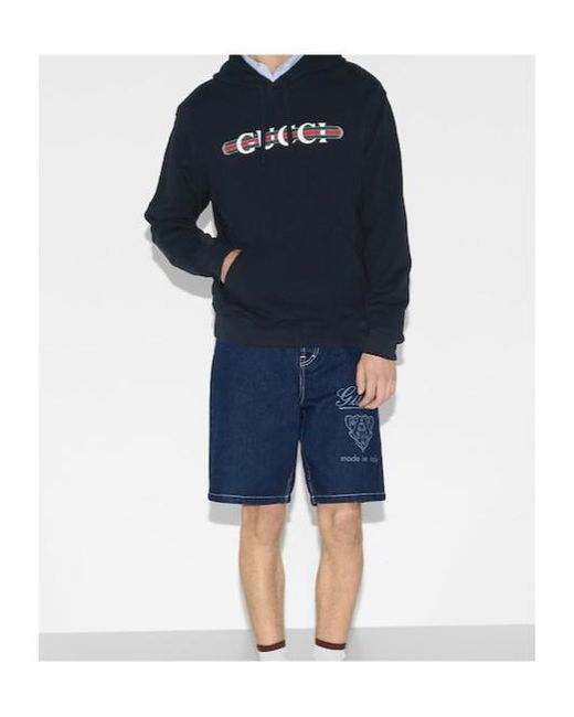 Gucci Blue Logo Cotton Hoodie for men