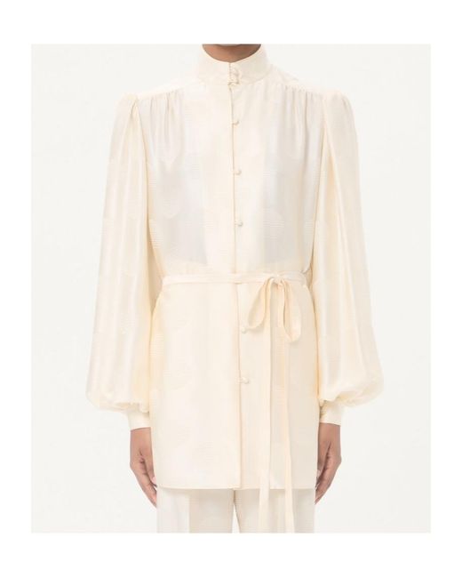 Valentino White Jacquard Polka Dot Patterned Belted Shirt