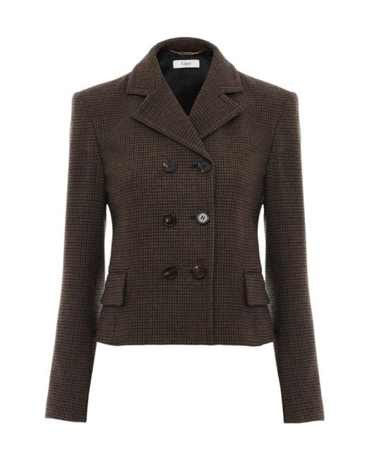 Chloé Black Chloé Double-Breasted Houndstooth Jacket