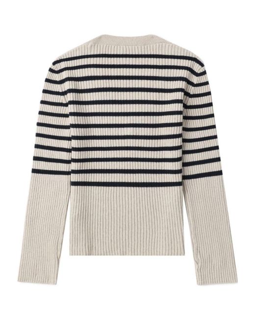 A.P.C. White Striped Ribbed-Knit Jumper