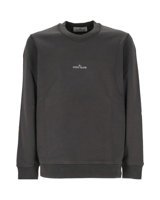 Stone Island Black Logo Printed Crewneck Sweatshirt for men
