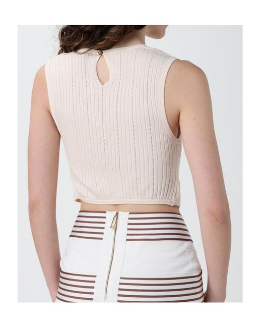 Elisabetta Franchi White Ribbed Wrap Knitted Top