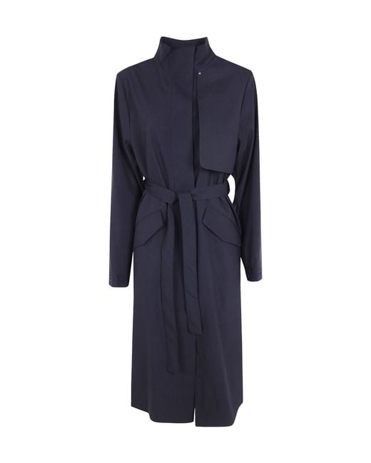Rains Blue Long-Sleeved Trench Coat