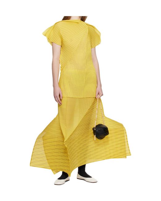 Issey Miyake Yellow Pleated Semi-Transparent Plain Weave Cover-Up