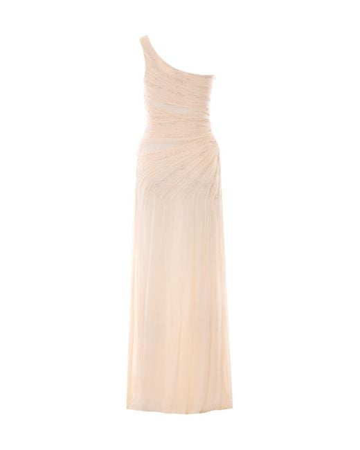 Elisabetta Franchi White Draped One-Shoulder Dress