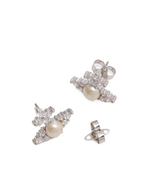 Vivienne Westwood White Embellished Orb Stud Earrings