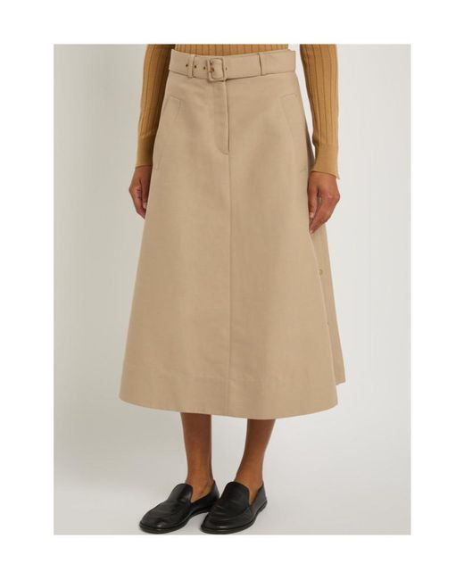 Moncler Natural Belted Cotton-Poplin Midi Skirt