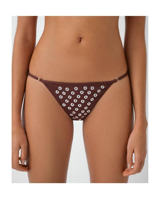 GIMAGUAS Brown Eyelet-Embellished Bikini Bottoms