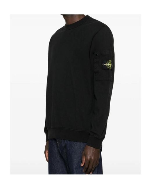 Stone Island Black Logo Patch Cotton Sweatshirt for men