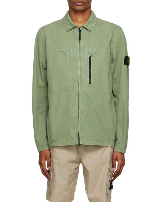 Stone Island Green Logo-Patch Shirt Jacket for men