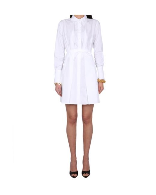 Patou White Cut Out Detailed Pleated Mini Shirt Dress