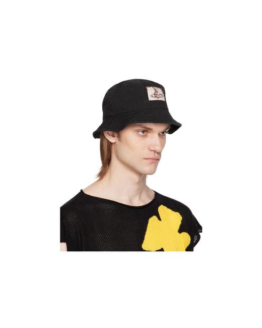 Vivienne Westwood Black Orb-Patch Flat Crown Bucket Hat for men