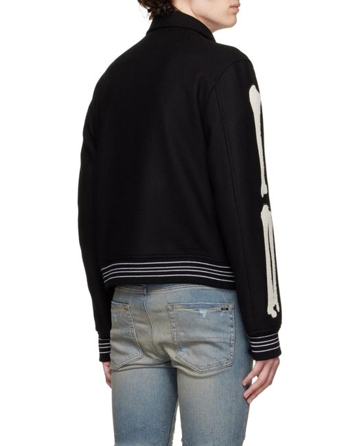 Amiri Black Bones Appliqué Wool-Blend Bomber Jacket for men