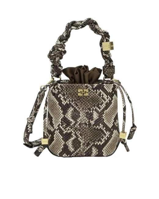 Ganni Black Snake Mini Bou Bucket Bag
