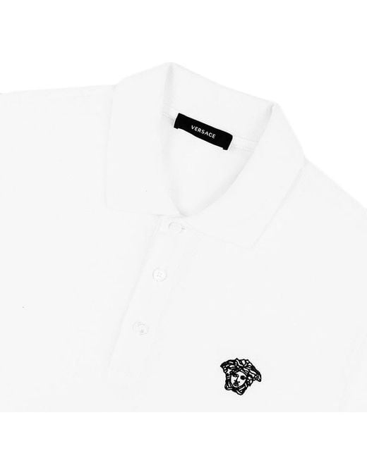 Versace White Logo Short-Sleeved Polo Shirt for men
