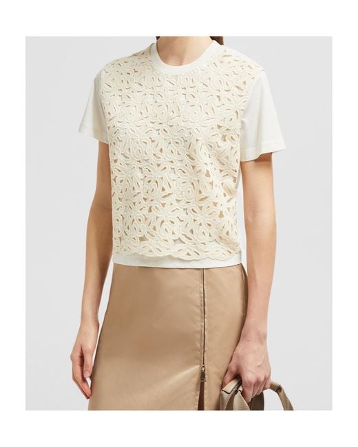 Moncler White Macramé Crewneck T-Shirt
