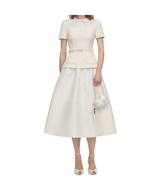 Self-Portrait Natural Bouclé-Knit Belted Midi Dress