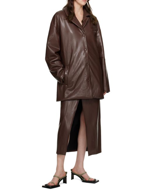 Nanushka Brown Belted Faux-Leather Blazer
