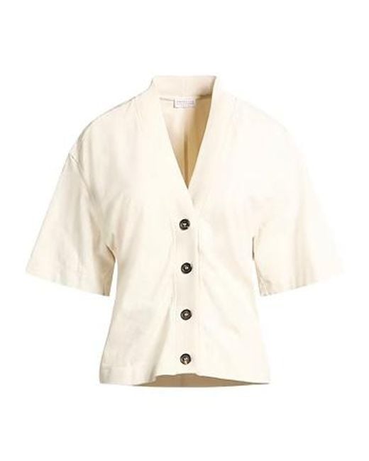 Brunello Cucinelli White Solid Short-Sleeve Sweatshirt