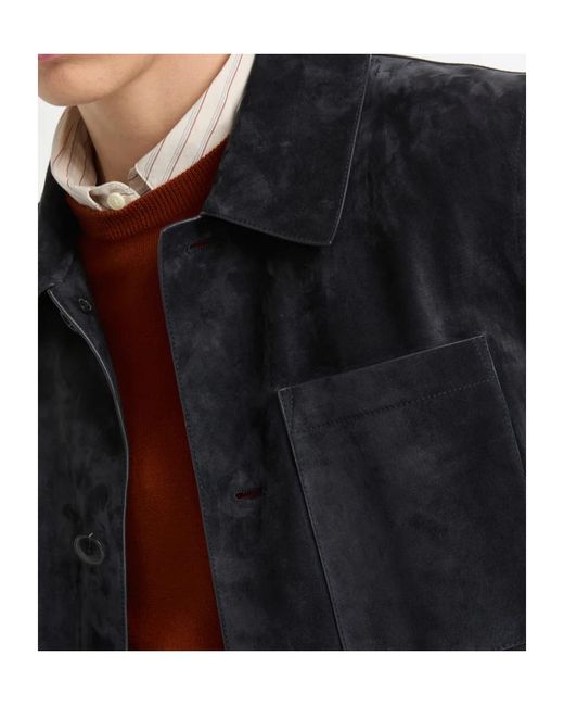 Yves Salomon Blue Button-Fastening Suede Jacket